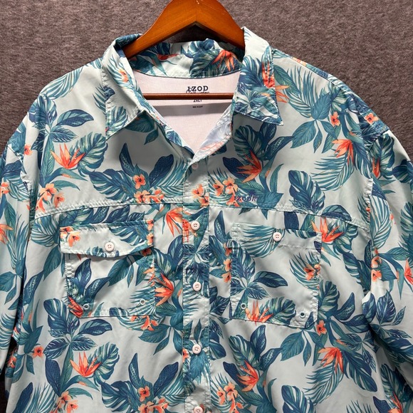 IZOD Saltwater Other - IZOD Saltwater Mens 2XLT Tropical Bird of Paradise Fishing Shirt Blue Short Slev
